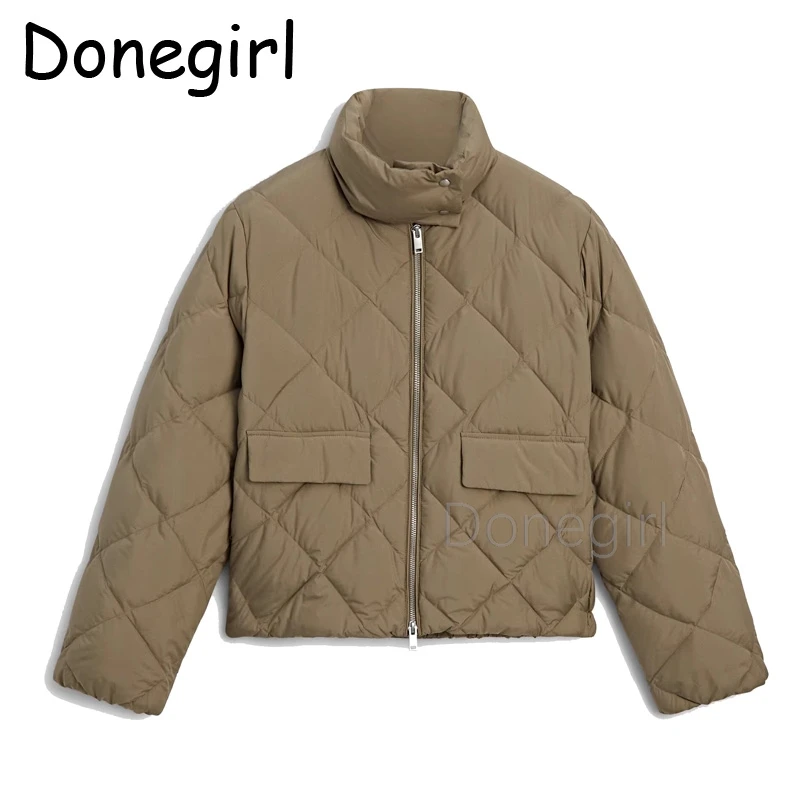 Winter Parkas Jacket Solid Quilted Jackets Women O-neck Zipper Pocket Plaid Jacket Coats Female Long Sleeve Casual Lady Outerwea