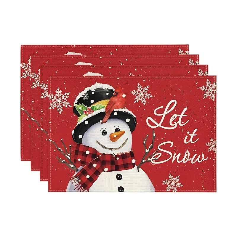 

VIKAMA 4-Piece Winter Solstice Christmas Pine Snow Placemat Set Winter Solstice Gathering Christmas Party Home Decor