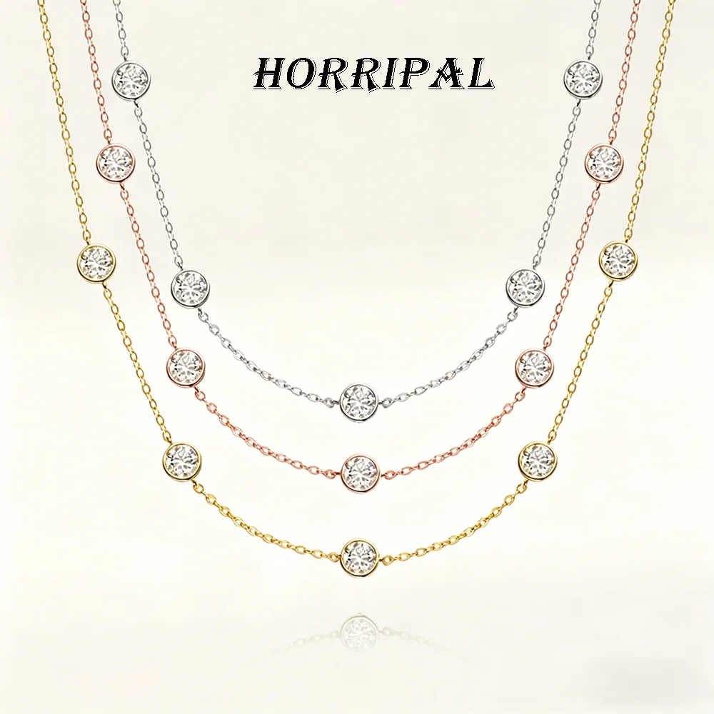 

Ожерелье HORRIPAL D VVS1 с муассанитом для женщин, серебро 925 пробы с цепочкой на ключицу GRA, покрытие из белого золота 18 карат, свадебные украшения