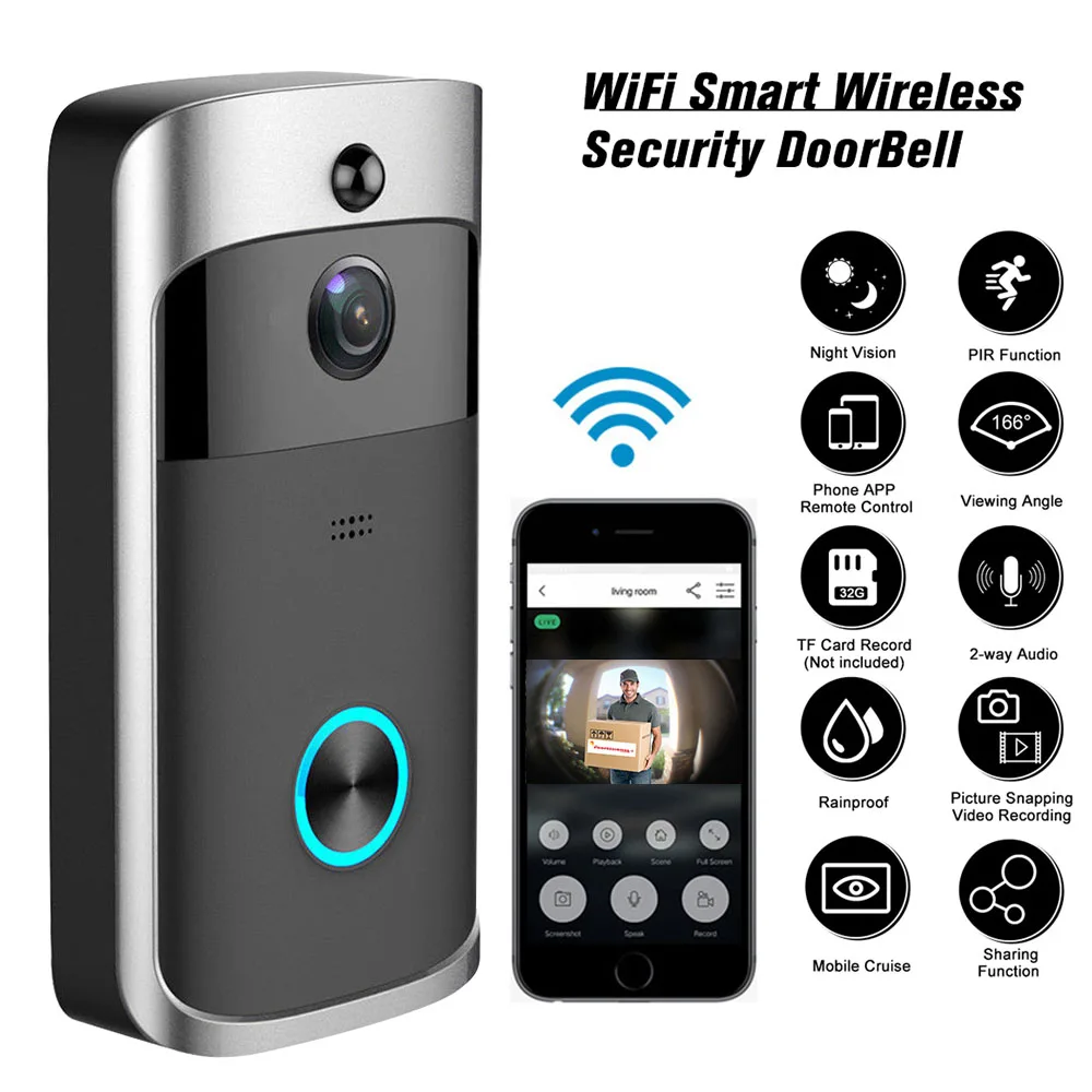 

720P HD Smart Home Wireless WIFI Doorbell Camera Security Video Intercom IR Night Vision AC Battery Operated House Doorbell New