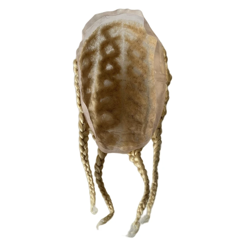 قطعة شعر بشري عذراء برازيلية # 613 شقراء اللون الأفرو كورنو الضفائر كامل الدانتيل الشعر المستعار 8x10 وحدات الدانتيل للرجال السود #3