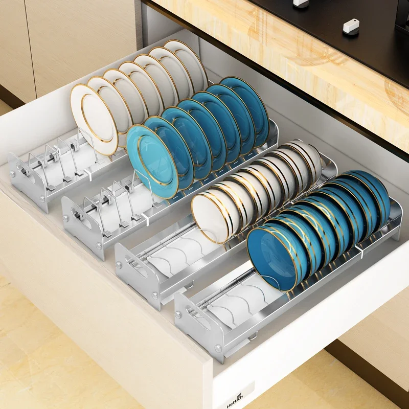 

Kitchen Cabinet Drawer Shelf Stainless Steel Installation-Free Bowl Rack Drain Rack Basket Dish Storage Rack in Cabinet