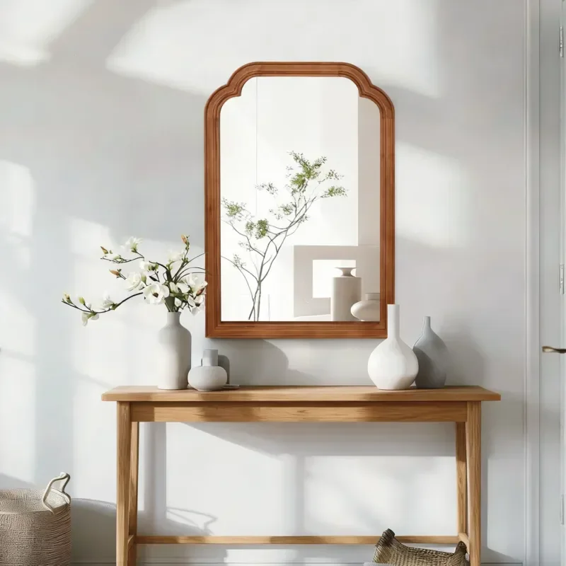 Solid Wood Frame Rounded Corner Decorative Mirror 20x30 Inches for Bedroom Bathroom Living Room Porch Wall Hanging