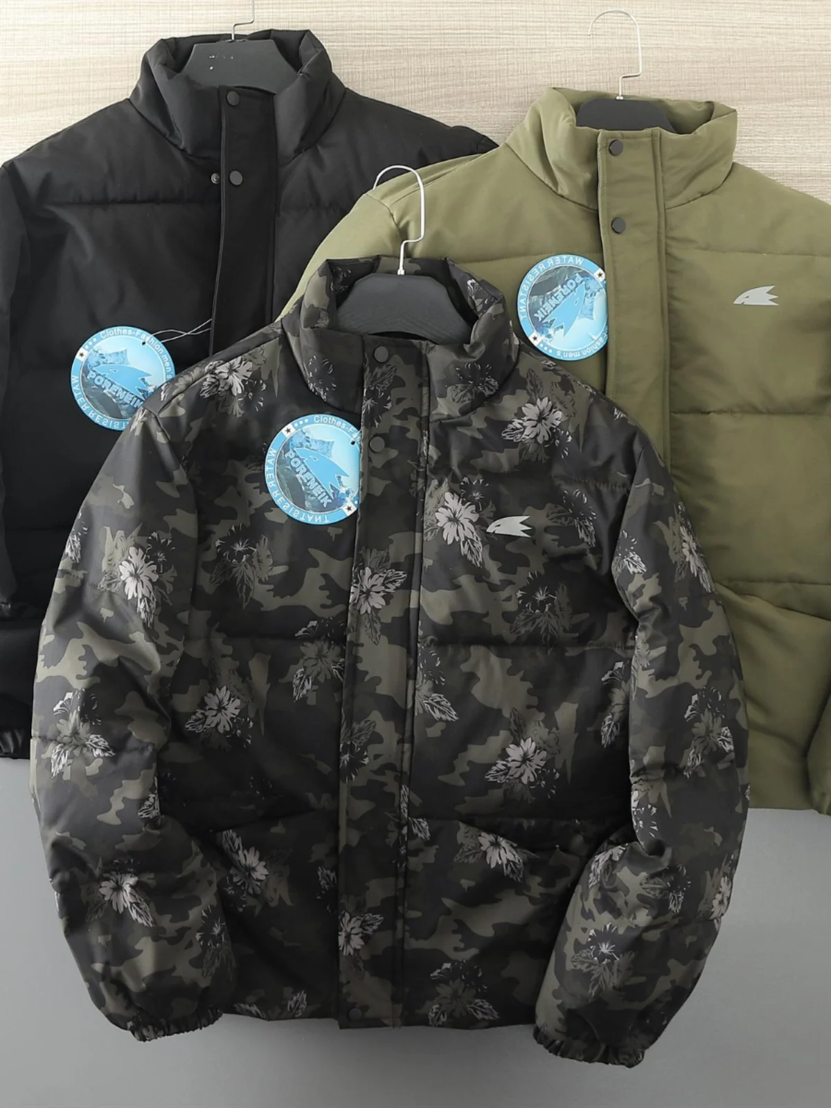 

Men's Thiened Winter Cotton Jaet High Fluffy Stand Collar Windproof Water Resistant Casual Loose Fit Warm Faion Ci Sle