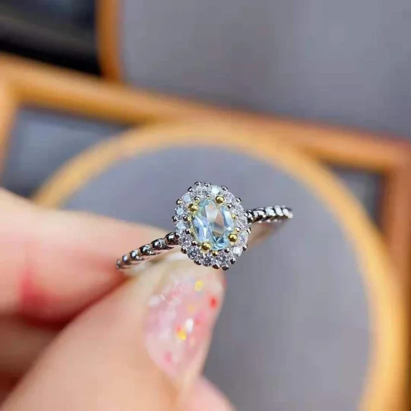 Natural Aquamarine Ring S925 Sterling Silver Fine Fashion Charming Jewelry Free Shipping For Women