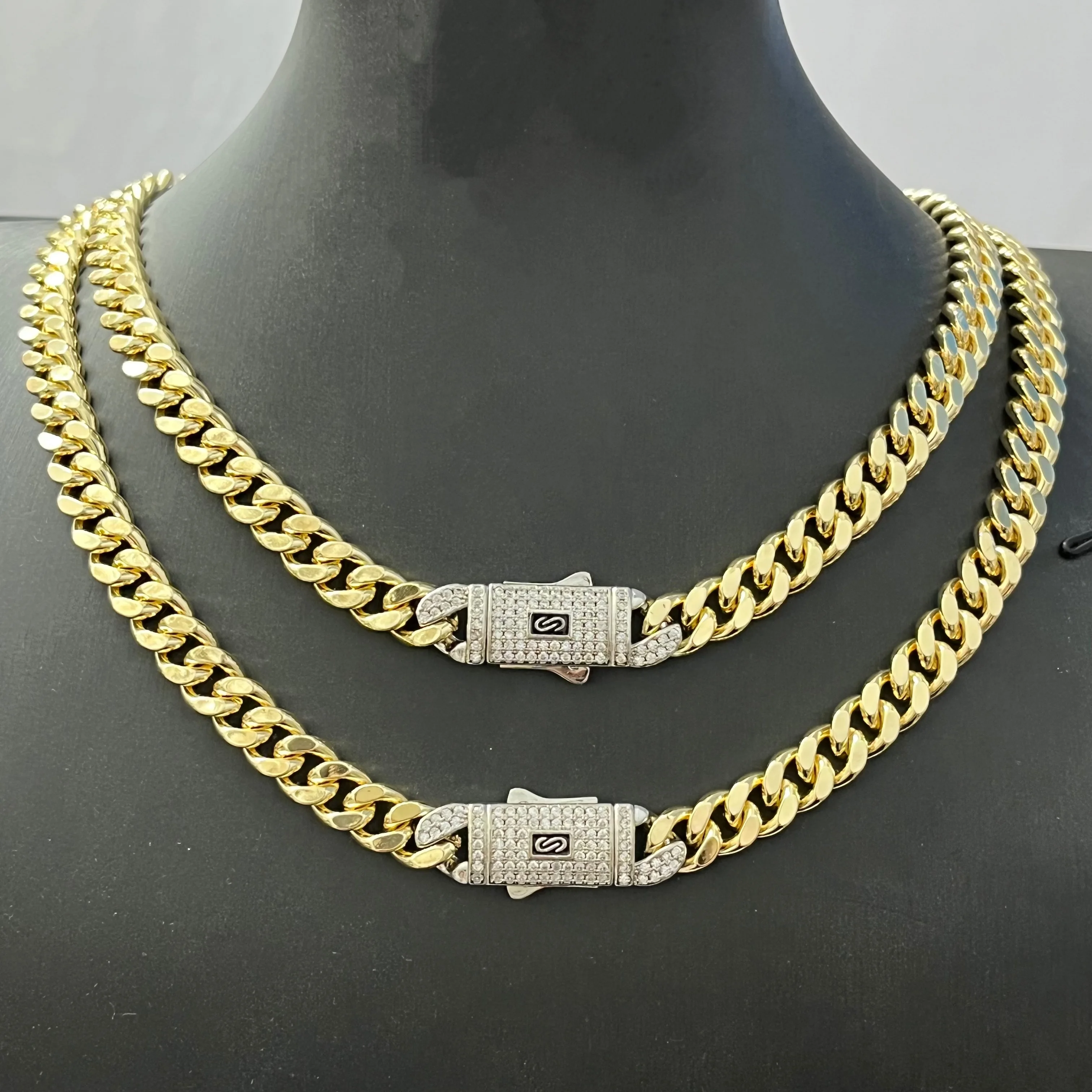 Venta al por mayor, collar Monace cubano chapado en oro de 14 quilates de 8MM, Oro Laminado Cuabn Caden Zircon, cadena colgante de Hip Hop, fiesta de latón para hombres