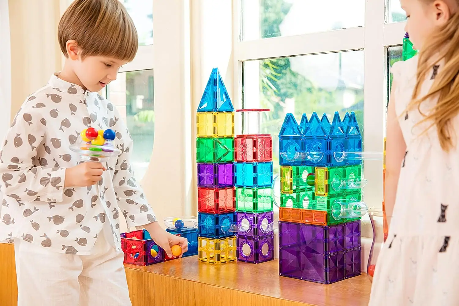 120PCS 프리미엄 MagneticTiles Marble Run, MagnetTiles, STEM 인증, 자석 블록, 자석 빌딩 블록, 자석