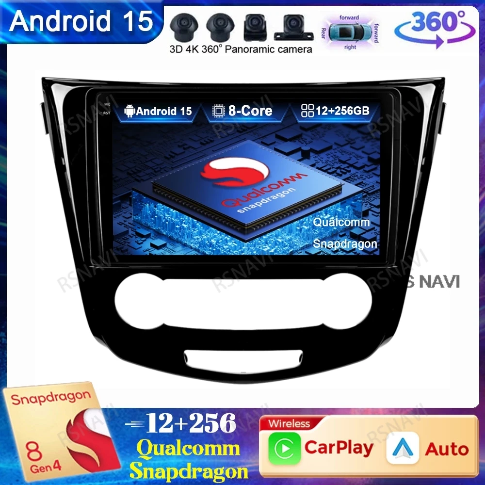 

Автомобильное радио Android 15 для Nissan Qashqai 2 J11 X-Trail T32 Rogue 2013-2021, беспроводной Carplay Auto QLED DVD 5G WIFI BT Qualcomm DSP