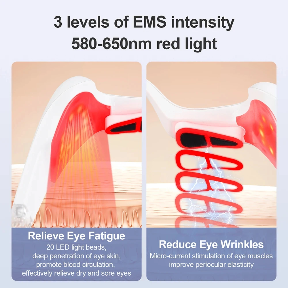 ForeverLily EMS Eye Massager Red Light Therapy 20 LED 3 Levels Relieve Fatigue Fade Wrinkles Dark Circles Bags Portable Eye Care