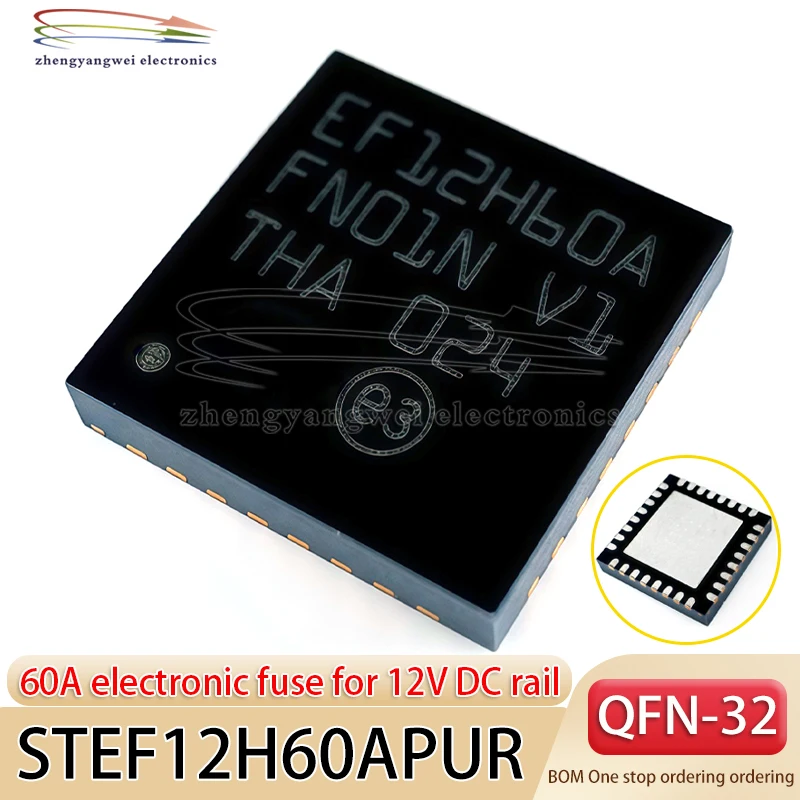 

STEF12H60APUR QFN32 code EF12H60A STEF12H60MAPUR is a 60A electronic fuse for 12V DC rail