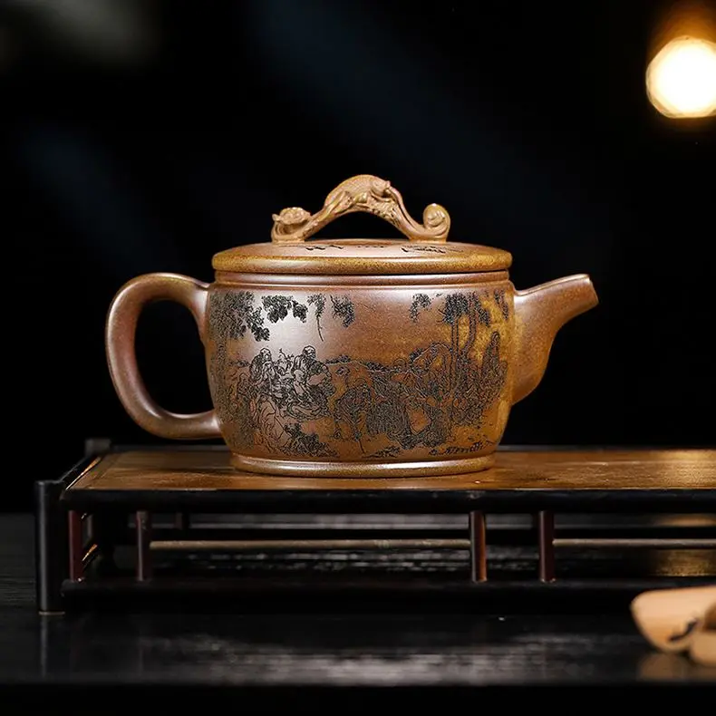 Yixing Zisha Original Mineral Agarwood Clay Capacity Guan Zai Large Han Tile 630Ml Handmade Kung Fu Teapot Tea Set