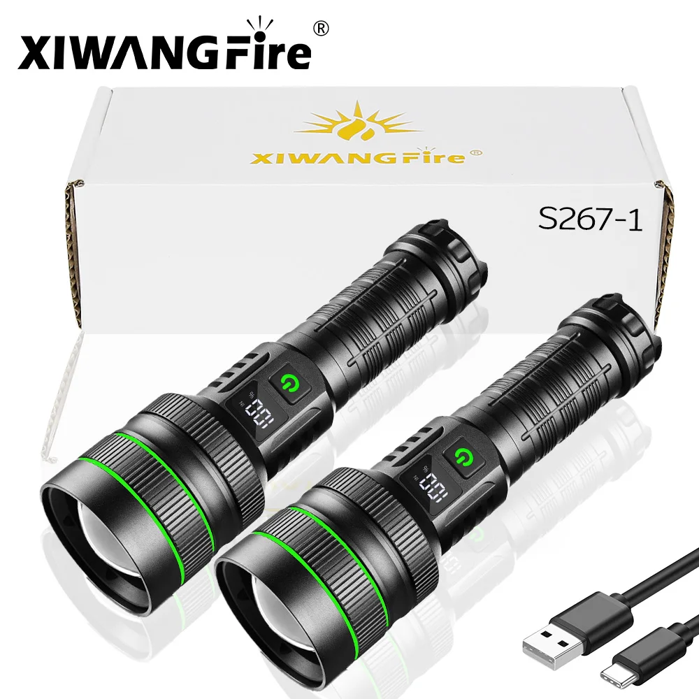 XIWANGFIRE Powerful Long Shot LED Flashlight Zoomable Camping Torch Use 26650 Battery High Power Tactical Lantern for Outdoors