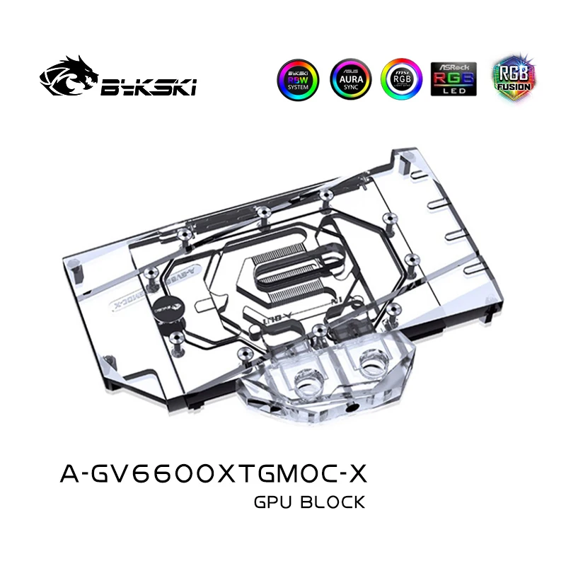 Bykski GPU Water Block Use for GIGABYTE Radeon RX 6600 XT GAMING OC Card / Copper Cooling Radiator RGB AURA / A-GV6600XTGMOC-X