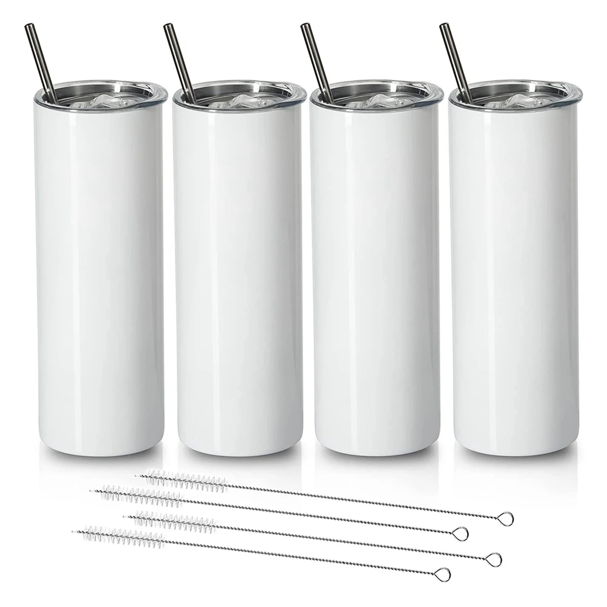 Sublimation Tumblers 20 Oz Skinny Straight Stainless Steel Sublimation Blanks Skinny Tumbler with Lid and Straw 4 Pack