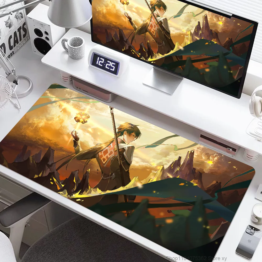 Game Anime Genshin Impact Zhongli Mousepad Large Keyboard Desk Mat Gaming Mouse Pad LockEdge Non-slip Mat