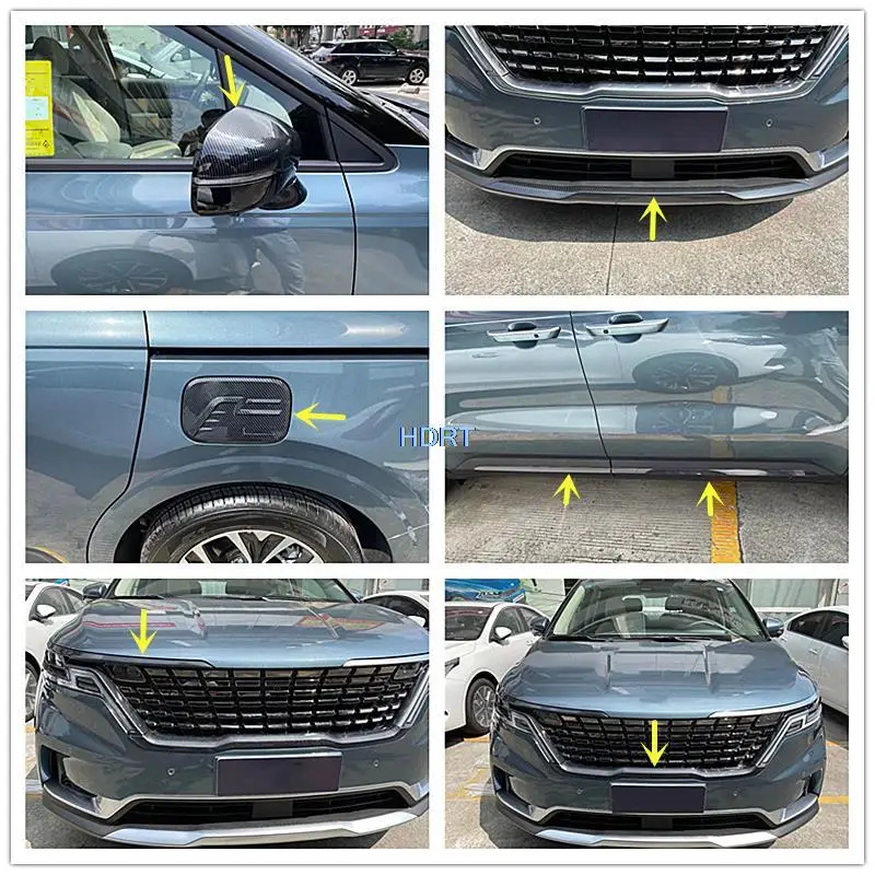 For Kia Carnival Sedona KA4 2020 + Car Styling Head Light Eyebrow Trim Rear View Mirror Grille Door Edge Strip Front Bumper Trim