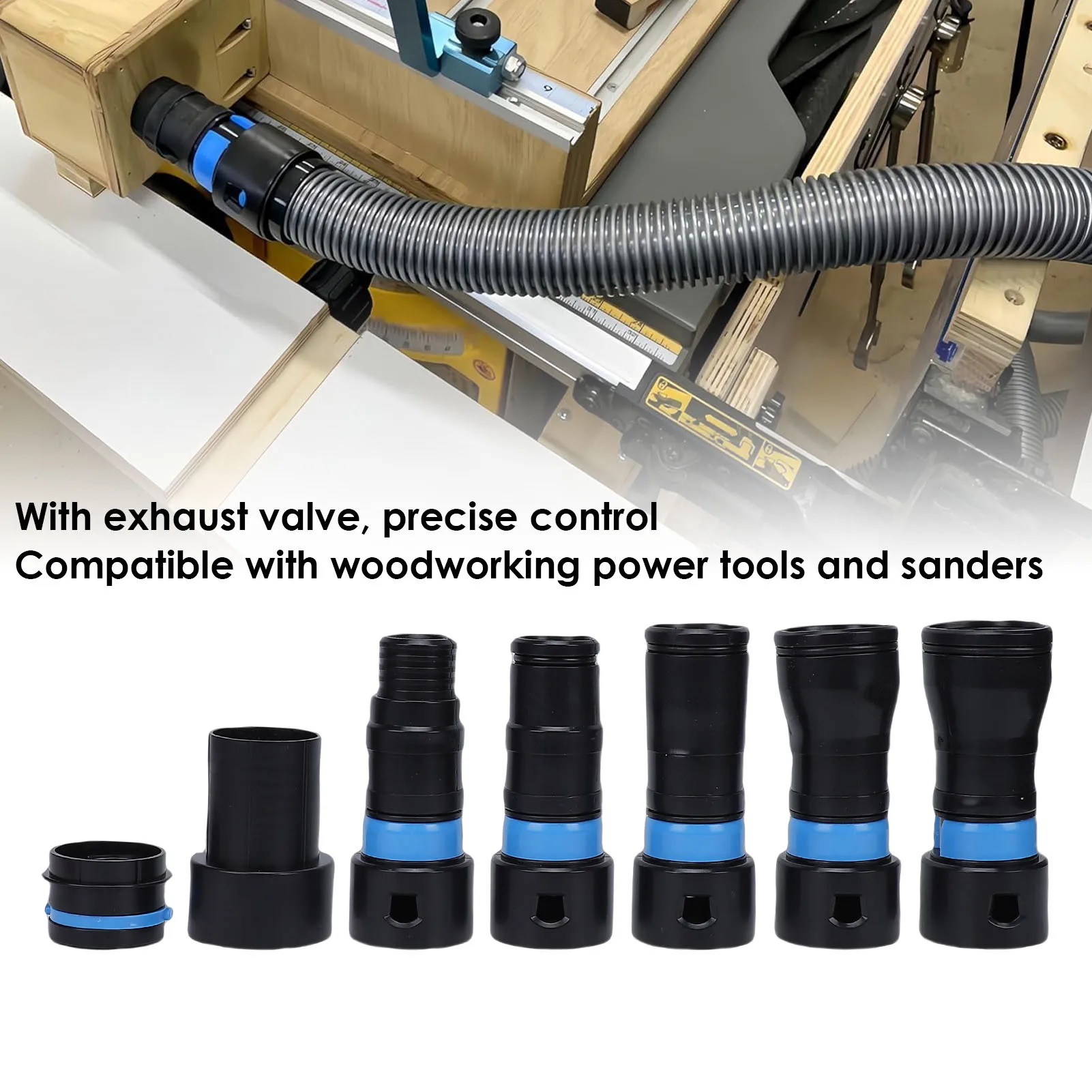 Vacuum Hose Expansion Adapter ABS 7PCS Dust Collection Quick Connectors for Home Workshop Vacuuming System Power Tool Sander