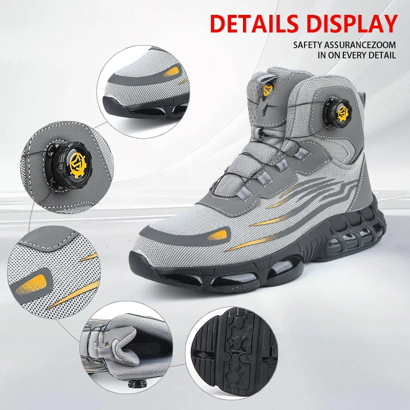 

High-top, slip-on, rotary buckle, anti-smashing, anti-puncture safety shoes, protective shoes, work shoes, wear-resistant,unisex