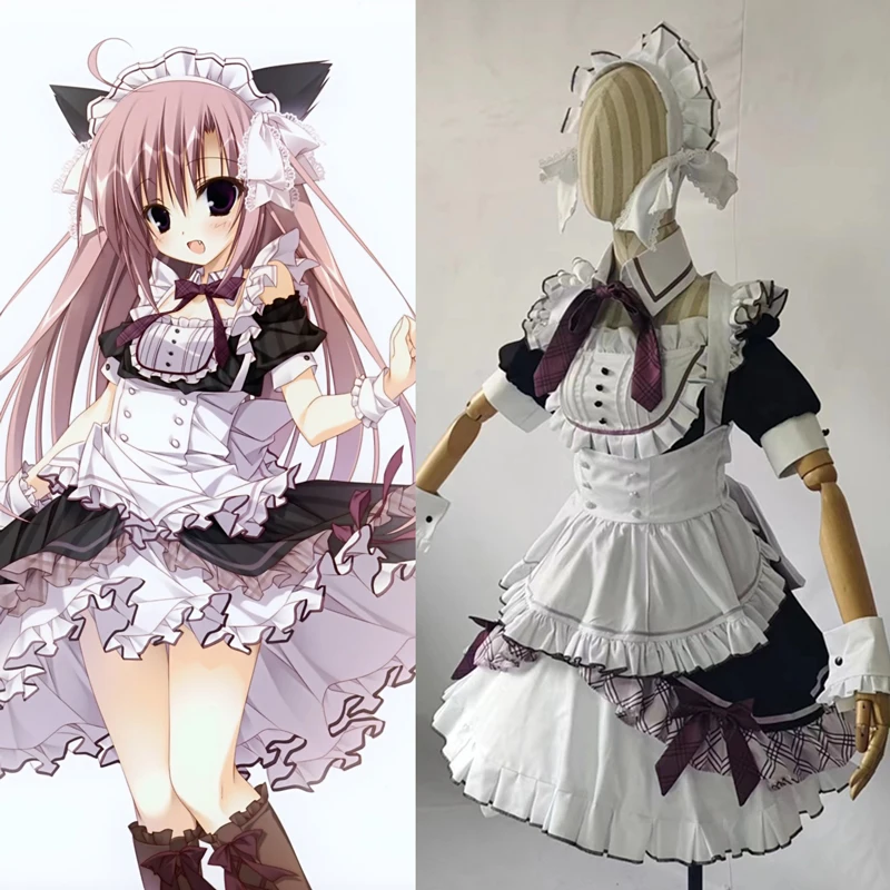 Game Sunflower Church cos Natsusaki Yomi Cosplay sweet lovely  Maid Ruffle Dress Costume women suit B