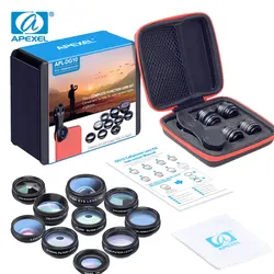 APEXEL CellPhone Lens 10 in 1 Kit Fisheye Wide Angle Telescope Macro Camera Lenses For IPhone Samsung Huawei Xiaomi Phone Lens