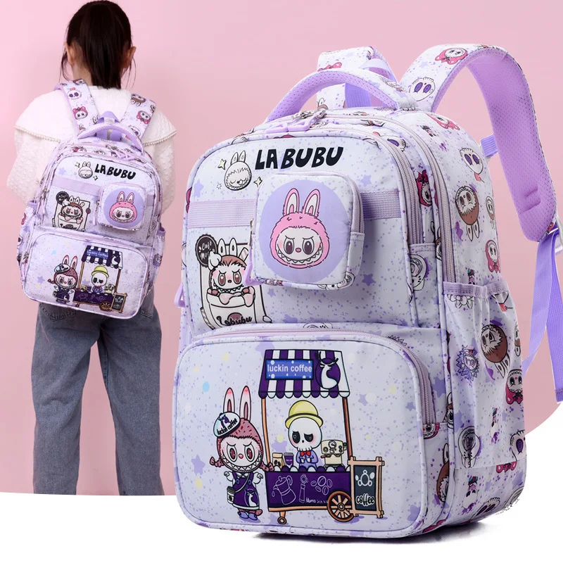 

LABUBU Backpack Primary School Student's Large Capacity Ridge Protection Backpack Cartoon Oxford Cloth Schoolbag