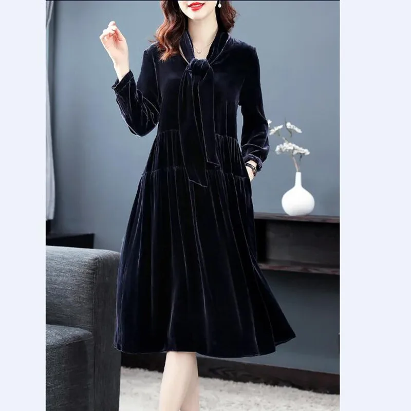 Abito invernale in velluto sexy con scollo a V a maniche lunghe Abito primaverile in velluto da donna con volant pieghettato, abito da festa autunnale abiti da festa