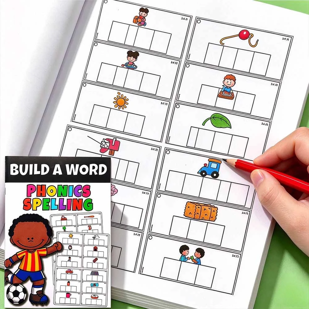 Build a Word Phonics Spelling Workbook for Kids - Preschool Educational Learning Activity Book with Picture Prompts
