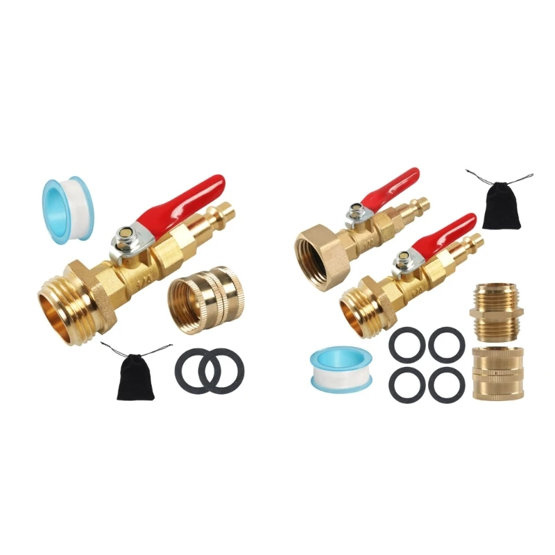 Winterizing Blowout Adapter with Shut Offs Valves, Sprinkler Blowout Adapter with Quick Plug to 3/4 Garden Hose