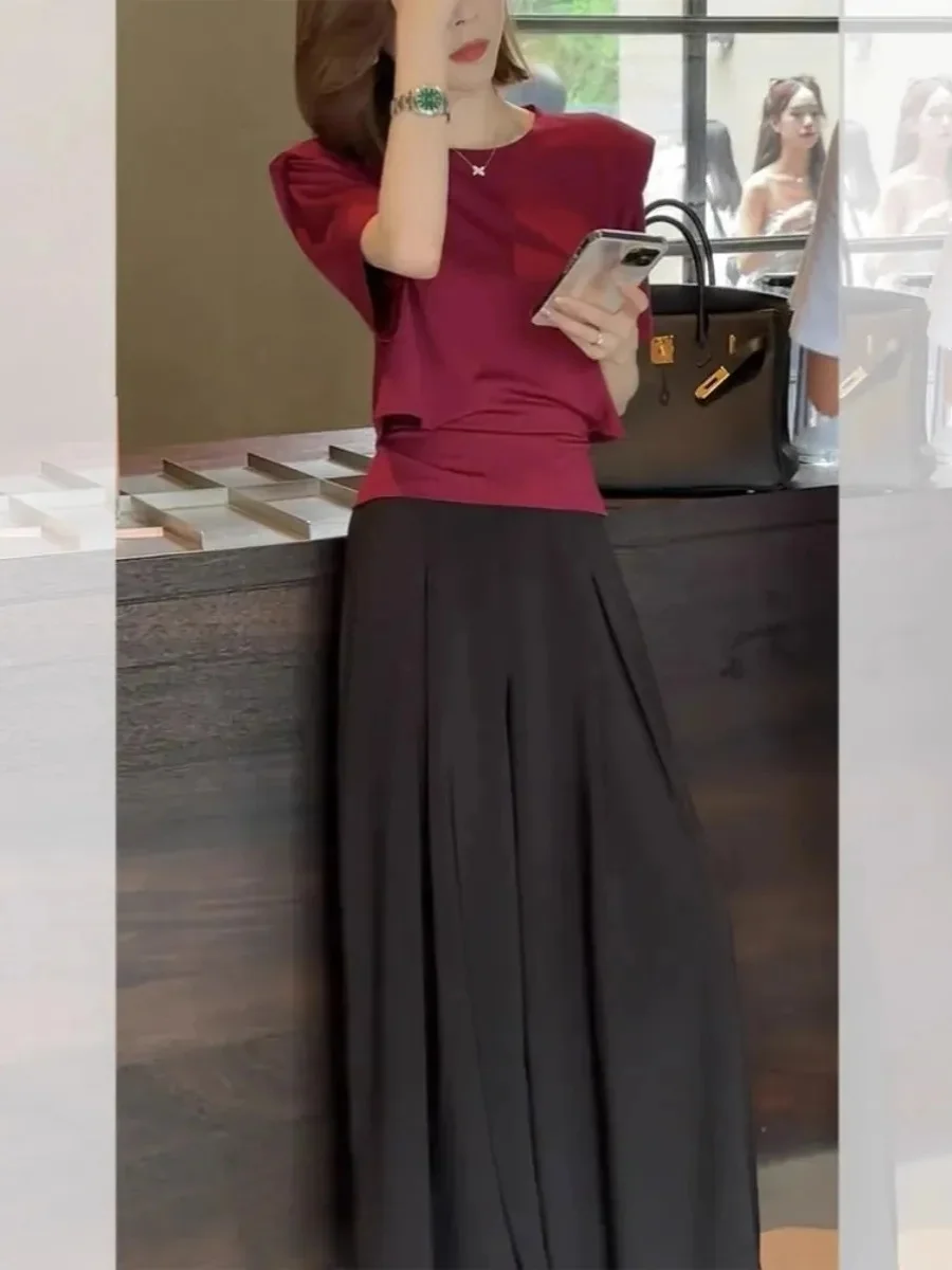 

Модный комплект из двух предметов: женская одежда весна-лето 2026, новая коллекция, шифоновые юбка-брюки с завышенной талией, европейский стиль, высокое качество