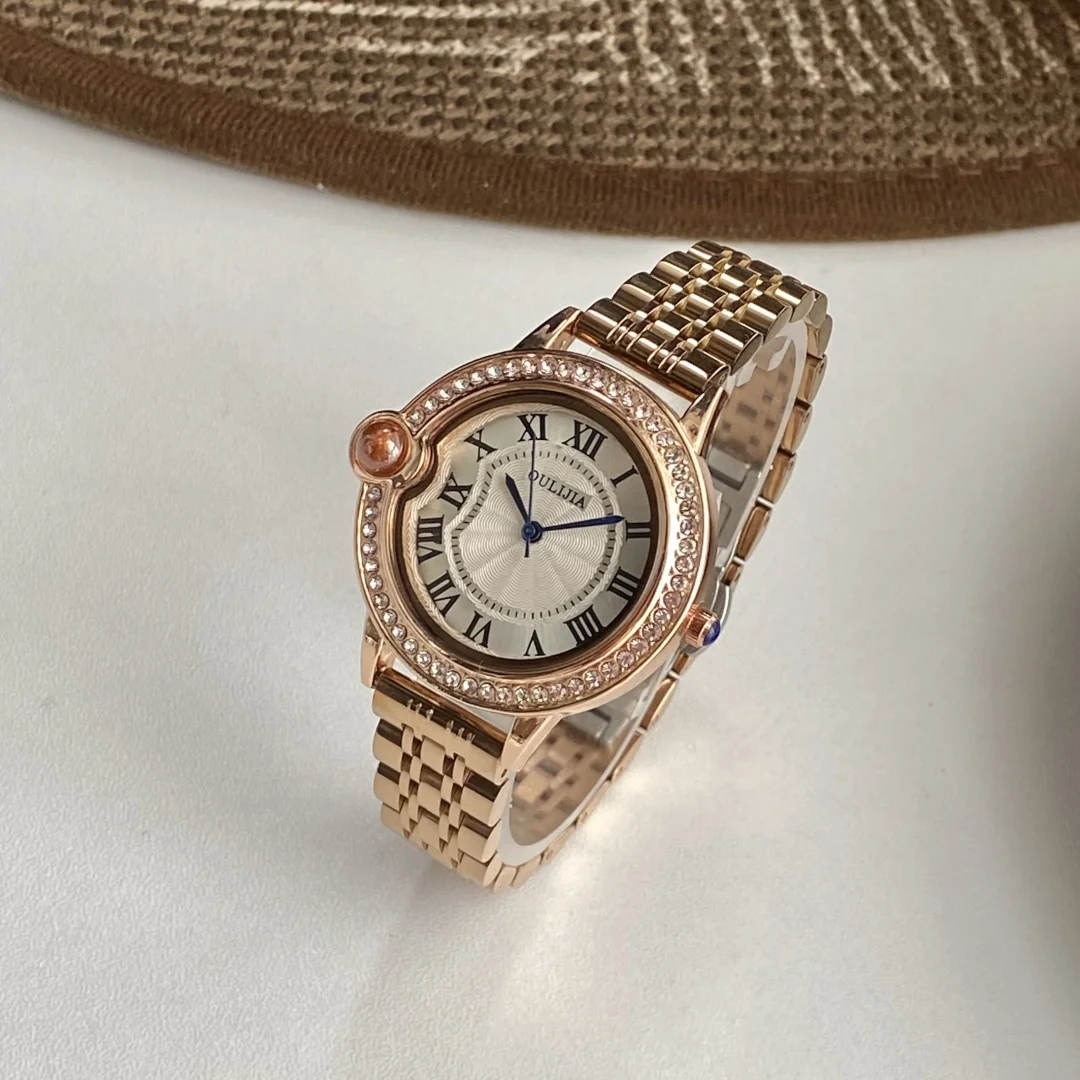 Relojes de marca de lujo para Mujer, Reloj de pulsera de oro rosa, Reloj con esfera romana, relojes de cuarzo de acero inoxidable para Mujer, Reloj para Mujer
