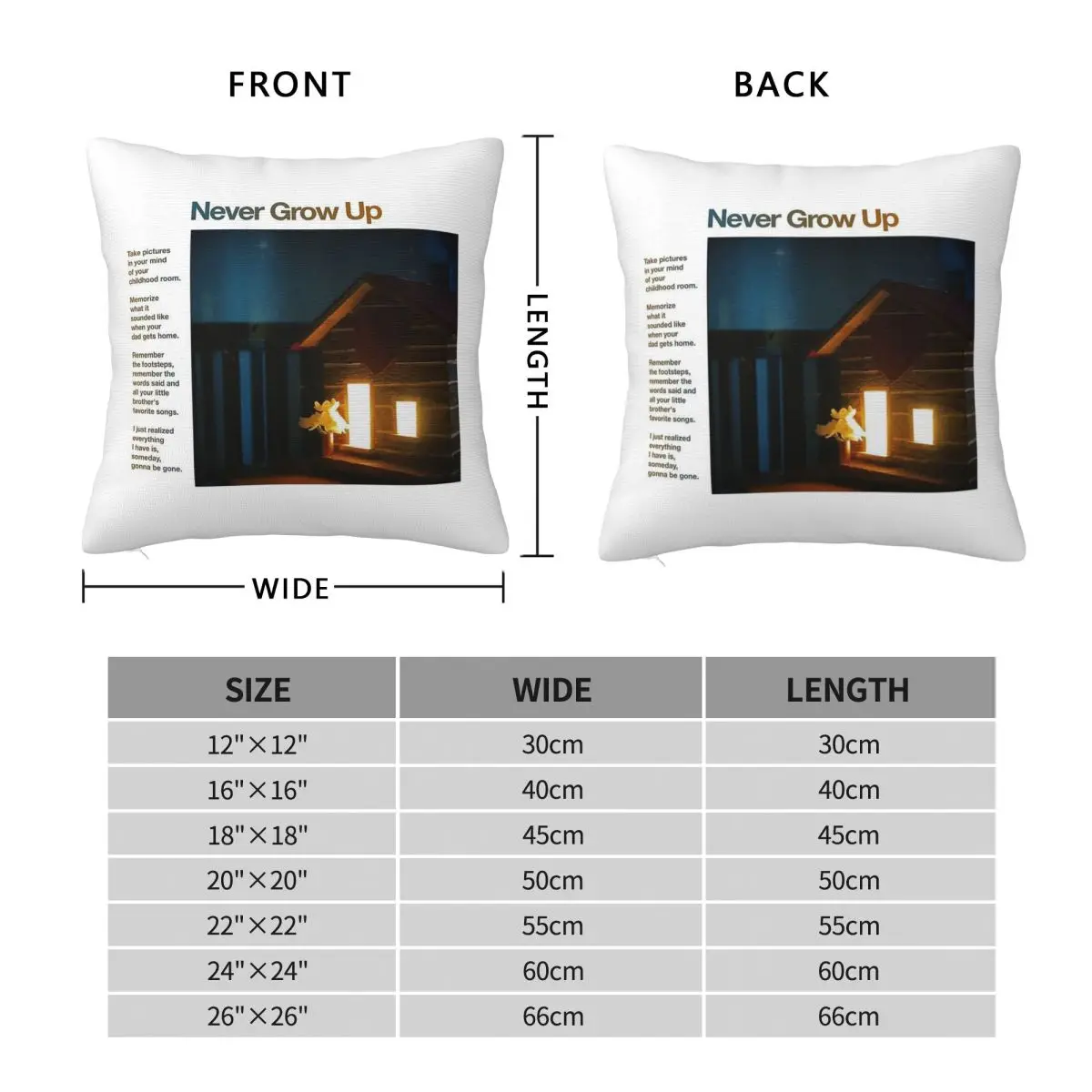 Never Grow Up Song Midnights Pillowcase Polyester Linen Velvet Creative Zip Decor Pillow Case Home Cushion Cover 18