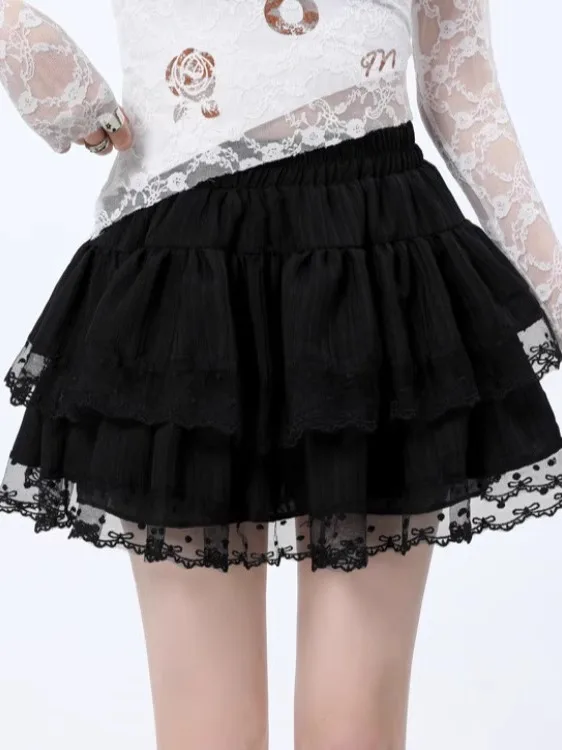 

Sweet Lace Cake f Skirt Women's Winter Ballet Sle Fairy Fluffy ort A-Line Skirt Casual High Waist No Slit Elastic Waist