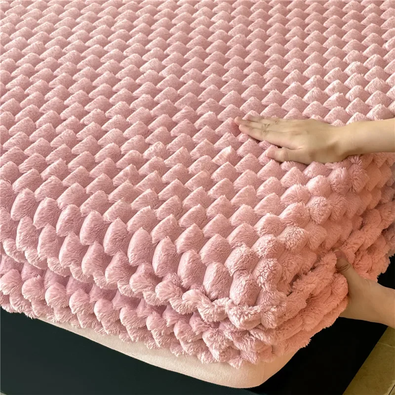 Velvet Fleece Fitted Bed Sheet With Elastic Band Anti-slip Adjustable Mattress Cover Thick Warm Bed Cover