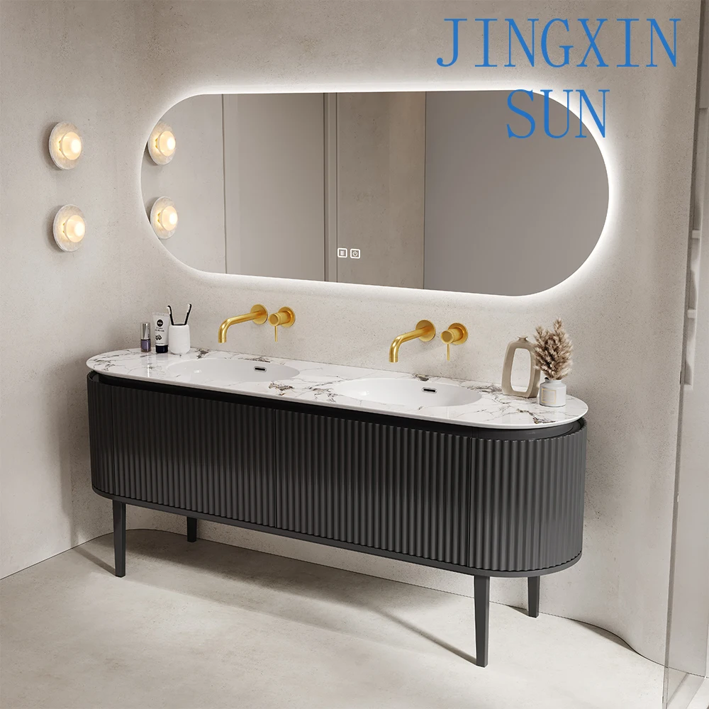 Wooden wall-mounted or floating modern luxury bathroom sink with cupboard bathroom vanity