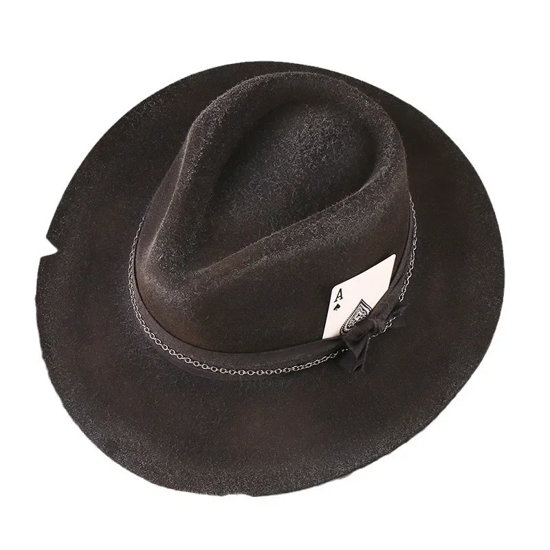 Men's and Women's Fashionable Retro Jazz Top Hats, Sun Protection and Shading Sun Hats, Wool Hats, Aged Denim Hats