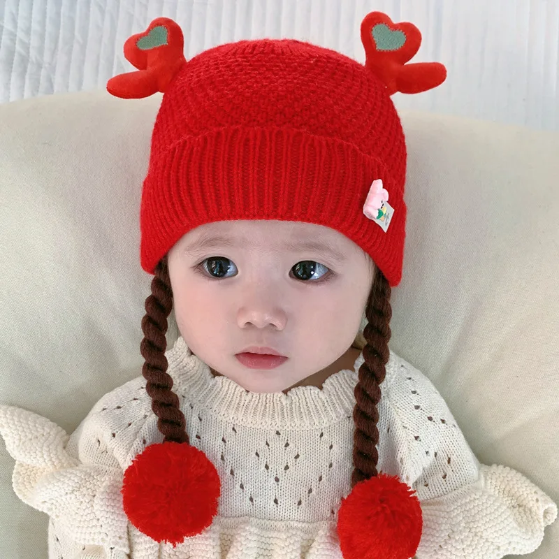 Baby hat autumn and winter cute warm ear protection knitted wool boys and girls baby hats