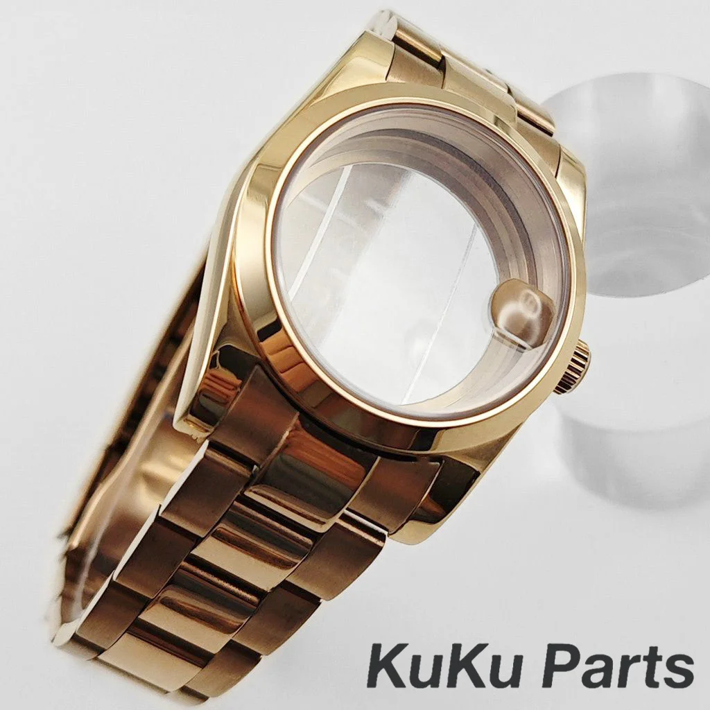 Boîtier de montre en cristal saphir d'eau polonais plaqué Rose NH35 36MM/40MM pour NH34 NH35 NH36 NH38 NH70 ETA2824, mouvement cadran 28.5mm