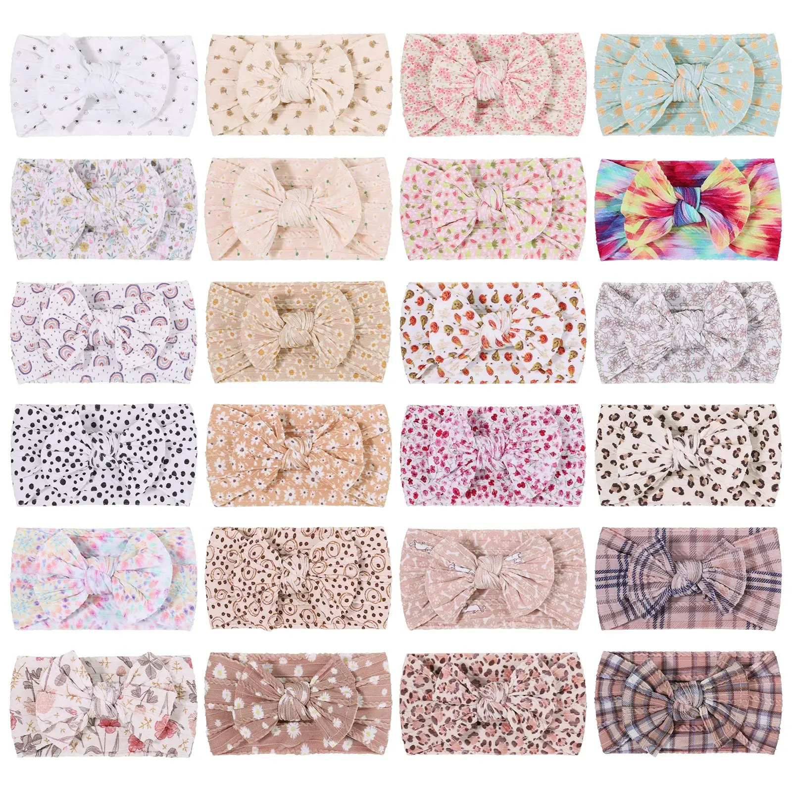 Newborn Baby Headband for Girls Elastic Knit Children Turban Bows Soft Nylon Printing Kids Headwear Accessories