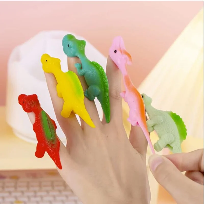 6Pcs Catapult Finger Dinosaur Decompression Creative Prank Venting Fun Wall Sticking Toys For Children And Students Gifts