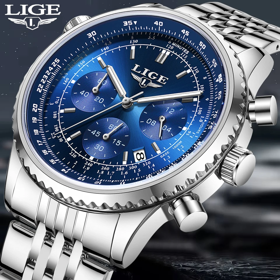 

LIGE новые водонепроницаемые часы для мужчин, модные деловые часы, мужские светящиеся спортивные кварцевые часы из нержавеющей стали, Montre Homme