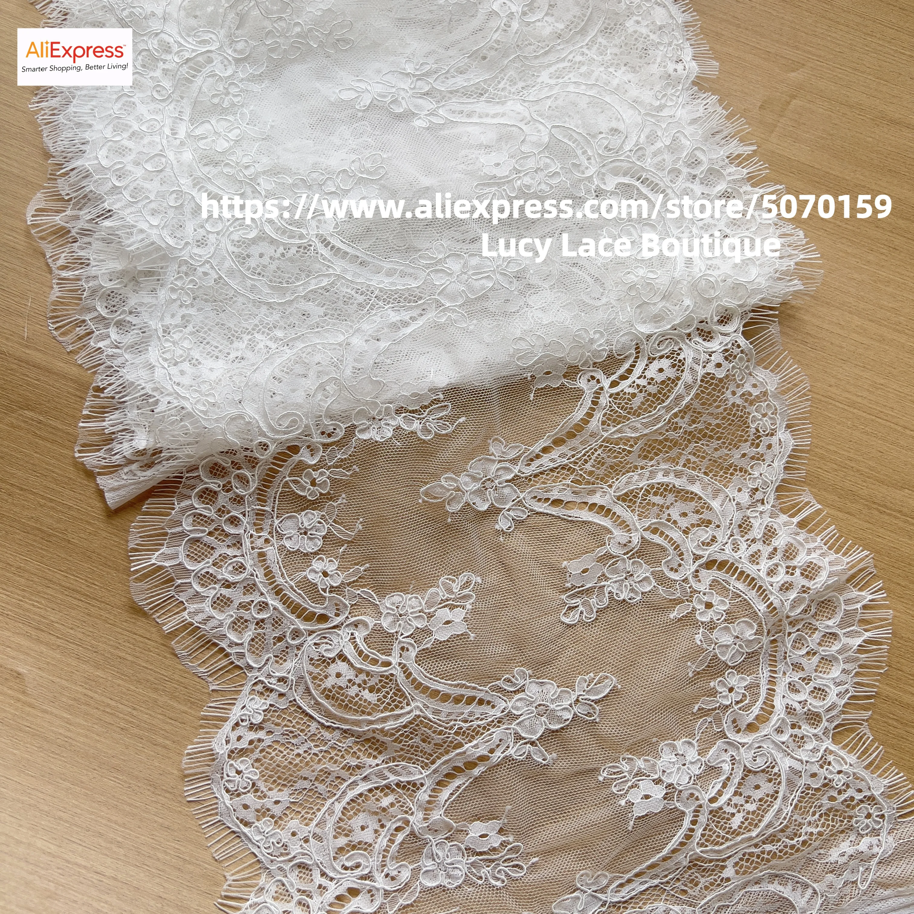 19CM/30CM Wide DIY Veil Edging Cord Lace Border Line 2D Lace Fabric Trim 3Yards Long Off White Wedding Lace