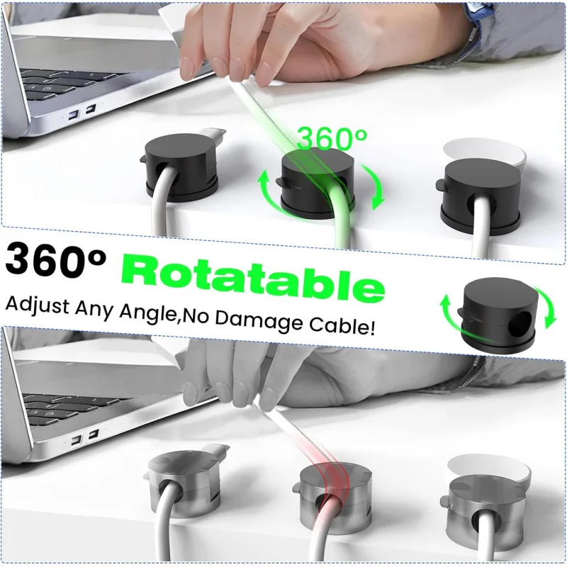 Magnetische clips Snoerorganizer 10 360 °   Zelfklevende telefoonsnoerhouder Bureau, nachtkastje, auto, thuis, kantoor