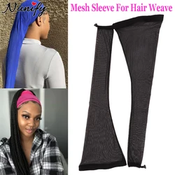 Gorro de peluca larga para trenzas sin nudos, manga de cabello con banda elástica para cabello largo, gorro de peluca trenzada de ganchillo para mujer, Red para el cabello negro, 70cm