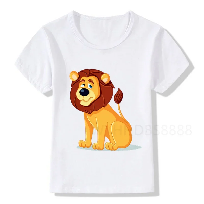 Baby Cartoon Cute Lion Print T Shirt Children Animal Birthday T-shirts Boy&Girl Funny Gift Tshirt Present