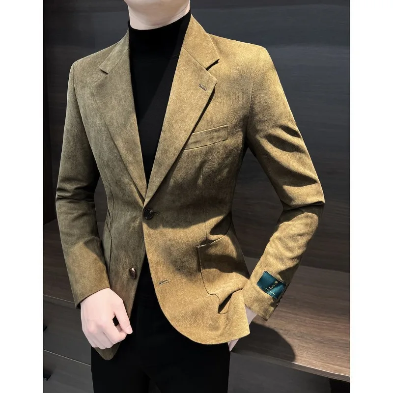 

Men's Faux Deerskin Fleece Suit Jacket Bestseller New Spring Business Men Suit with High-end Feel for Men's Casual Wear Fashion