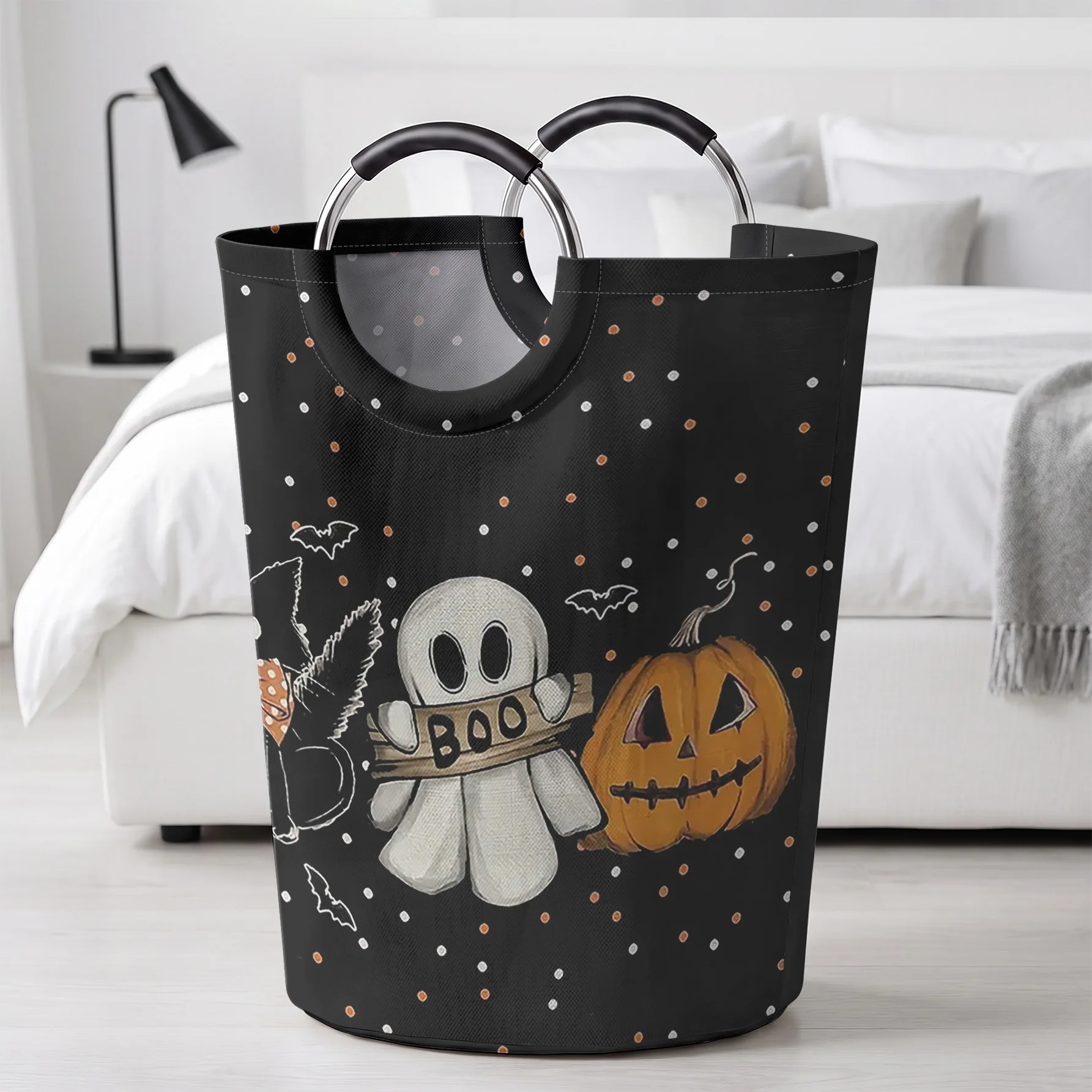Halloween Ghost Pumpkin Black Cat Handled Storage Basket, Large Capacity, For Laundry, Bedroom & Sundries Storage