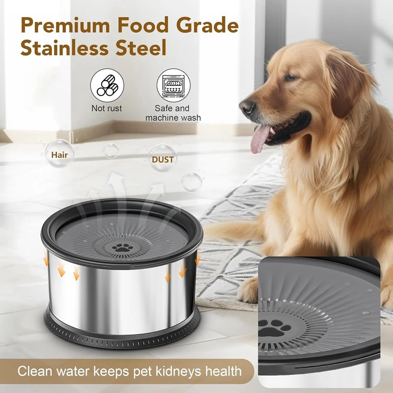 6.5L Dog Water Bowl, 1.6 Gallon Super Capacity No Spill Dog Water Bowl, Stainless Steel Spill Proof Slow Water Feeder, Durable