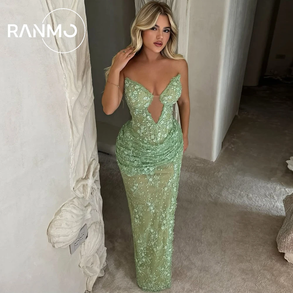

Ranmo 2026 New Green Lace Mermaid Prom Evening Gown Sleeveless Sweetheart Collar Arabic Israel فساتين سهرة Customized