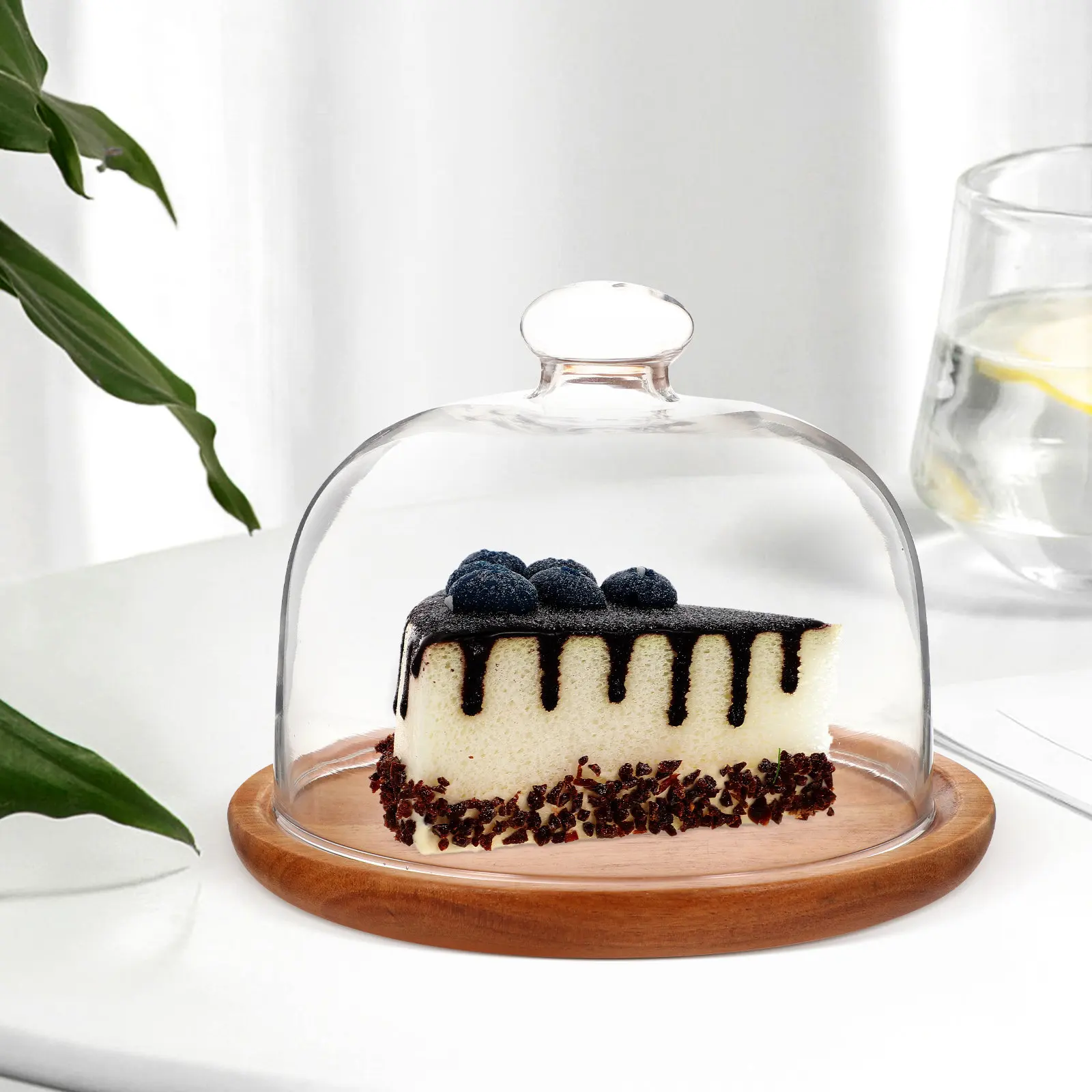 

1 Set Glass Dome Cake Plate Wooden Cake Stand Clear Cover Dessert Display Food Tray Protective Display Stand Dessert Dome