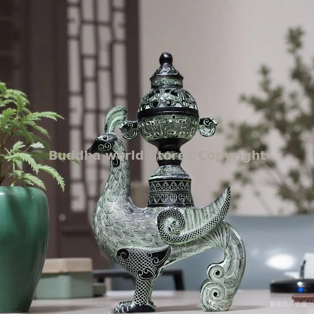 TOP collection Bronze ornament Asia Chinese Vintage ancestor bird Pattern bronze incense burner Royal old Incense burner